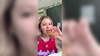 Asian Cute Babe Slips Her Small Nip While Eating Pizza