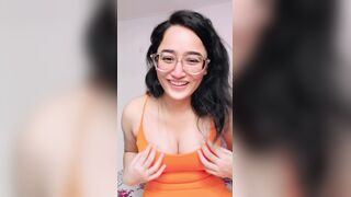 Kajal Pandey Bounce Big Tits And Touching Them In Orange Dress