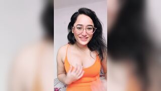 Kajal Pandey Bounce Big Tits And Touching Them In Orange Dress