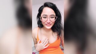 Kajal Pandey Bounce Big Tits And Touching Them In Orange Dress