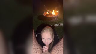 Amy Rose Sucks Cock Beside A Roaring Campfire