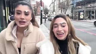 Girls Stroll Downtown With Facial Cum Dripping